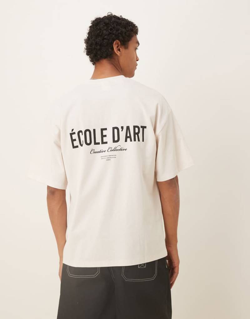 Selected Homme - Oversize-T-Shirt aus robustem Stoff in Creme mit Text-Rückenprint-Weiß von Selected Homme