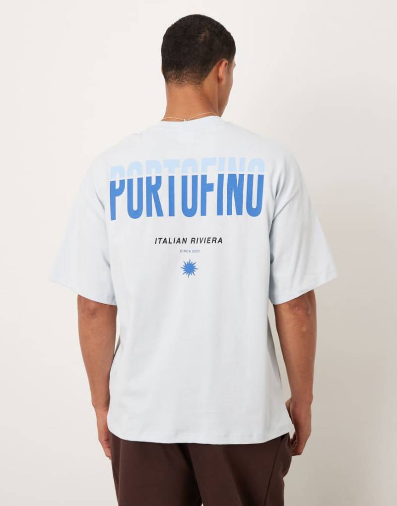 Selected - Oversize-T-Shirt in Blau mit „Portofino"-Rückenprint von Selected