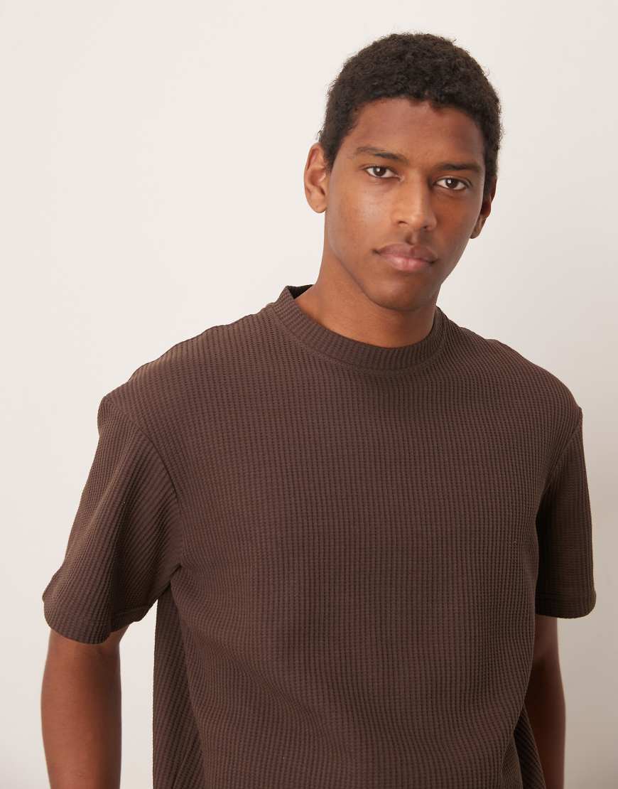 Selected Homme - Oversize-T-Shirt in Braun mit Waffelstruktur, Kombiteil von Selected Homme