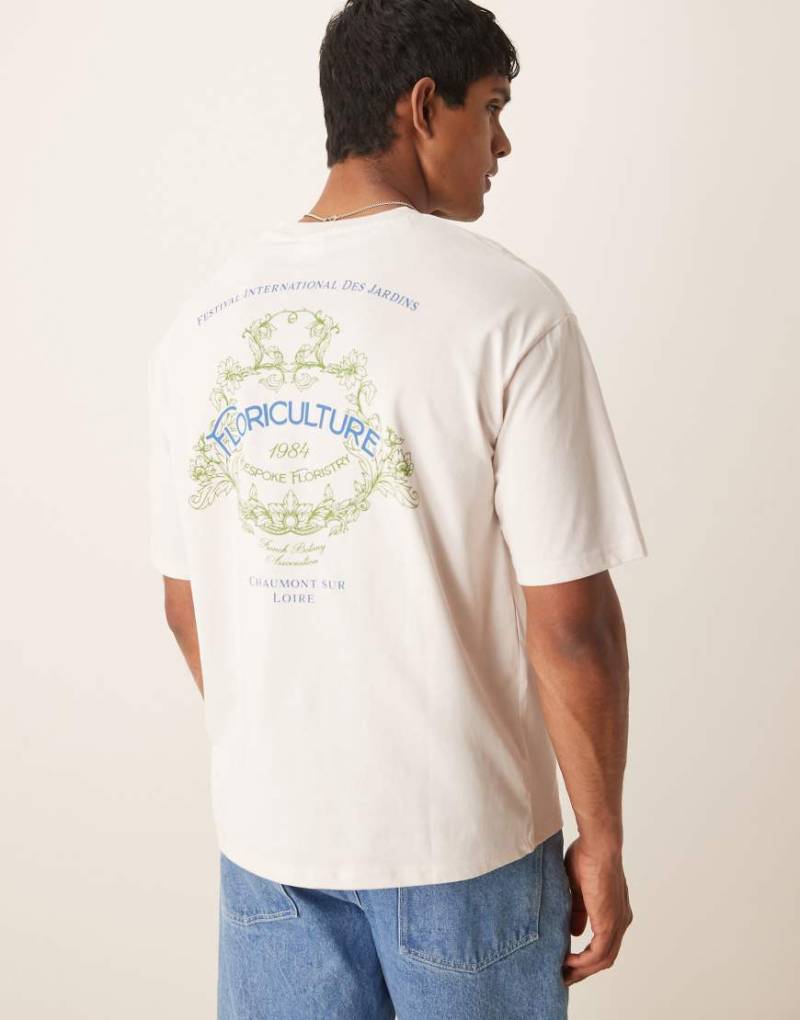 Selected - Oversize-T-Shirt in Creme mit „Floriculture"-Rückenprint-Weiß von Selected