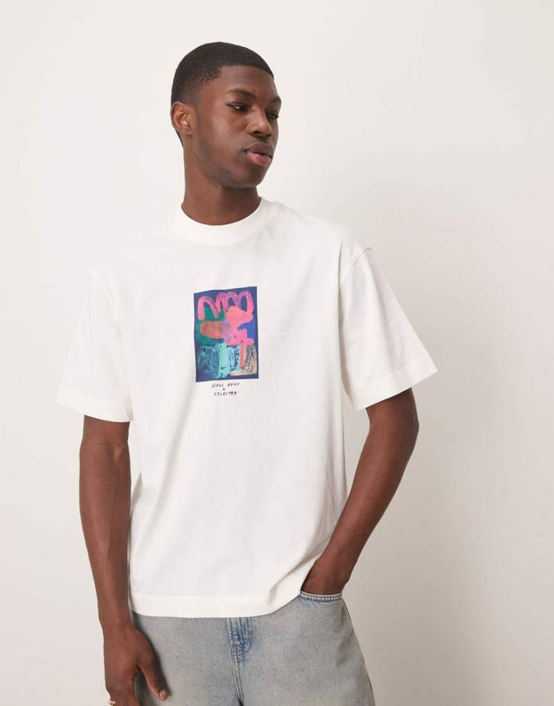 Selected Homme x Nous Vous - Oversize-T-Shirt in Creme mit Print auf der Brust-Weiß von Selected Homme