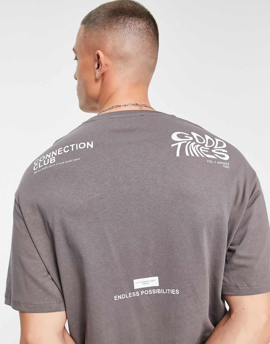 Selected Homme - Oversize-T-Shirt in Grau mit „Connection"-Rückenprint von Selected Homme