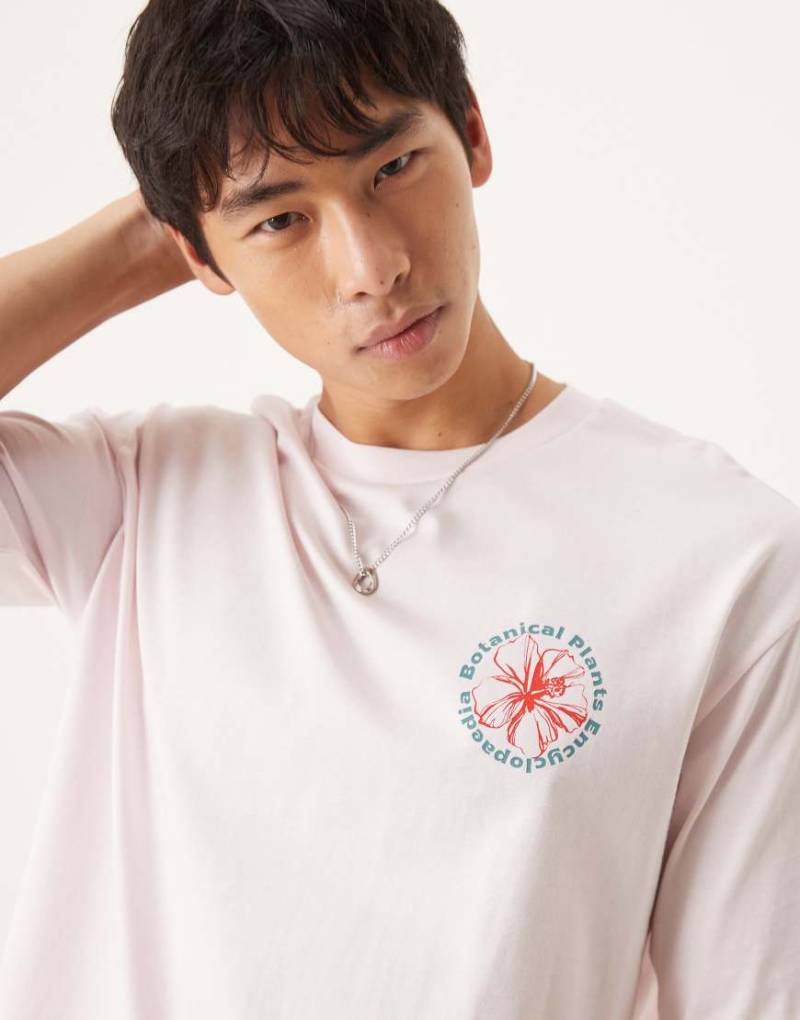 Selected Homme - Oversize-T-Shirt in Rosa mit botanischem Rückenprint von Selected Homme