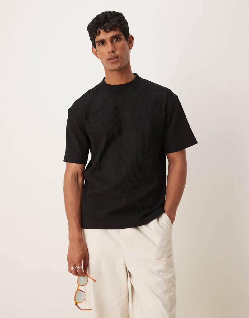 Selected Homme - Oversize-T-Shirt in Schwarz mit Waffelstruktur von Selected Homme