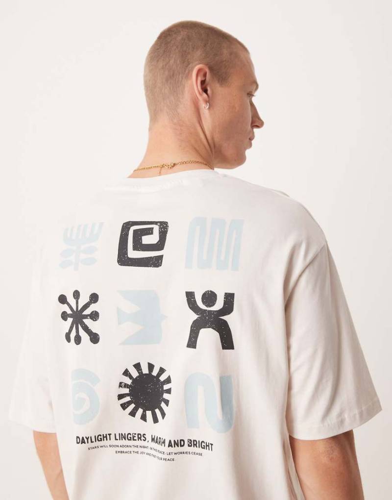 Selected - Oversize-T-Shirt in Wollweiß mit Print auf dem Rücken von Selected