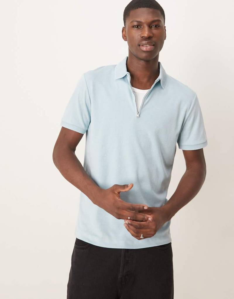 Selected - Polohemd in Hellblau mit Reißverschluss von Selected