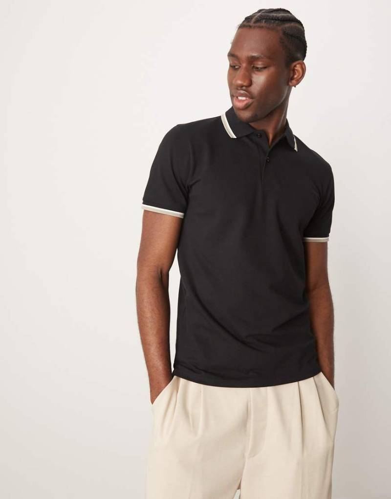 Selected - Polohemd in Schwarz mit Zierstreifen von Selected