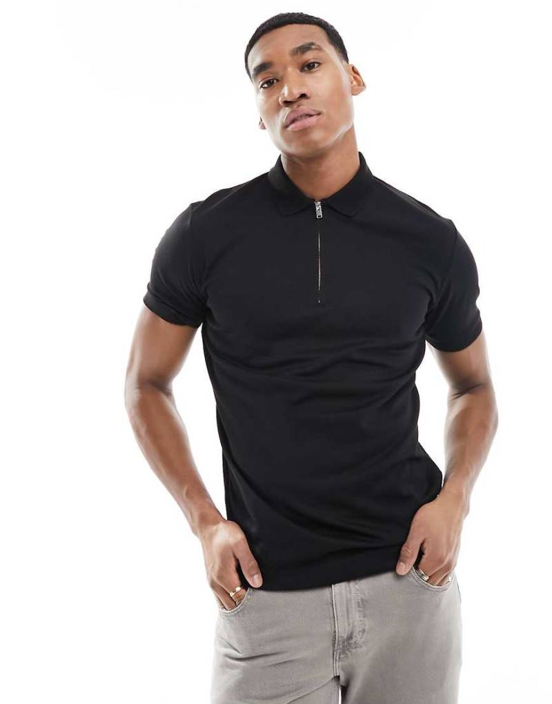 Selected - Polohemd in Schwarz mit kurzem Reißverschluss von Selected