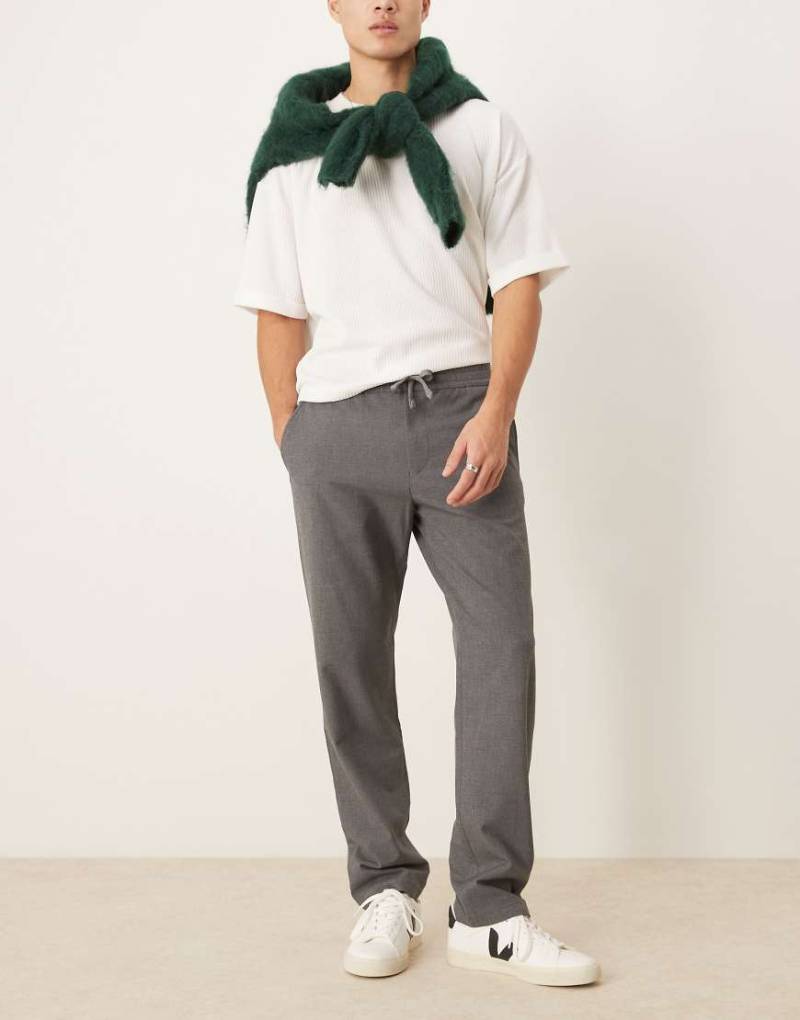 Selected - Robert - Gerade geschnittene Hose in Grau mit elastischem Bund von Selected