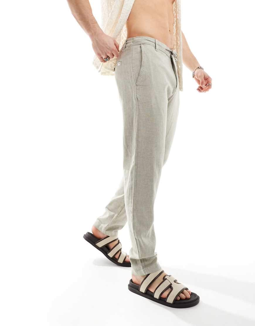 Selected Homme - Schmal zulaufende Leinenhose in Creme mit schmalem Schnitt-Weiß von Selected Homme