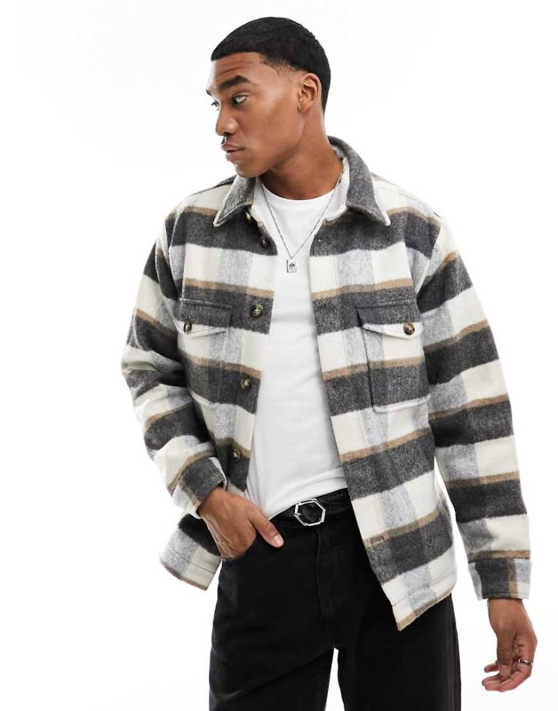 Selected Homme - Schwere, karierte Hemdjacke in gebrochenem Weiß und Marineblau-Bunt von Selected Homme