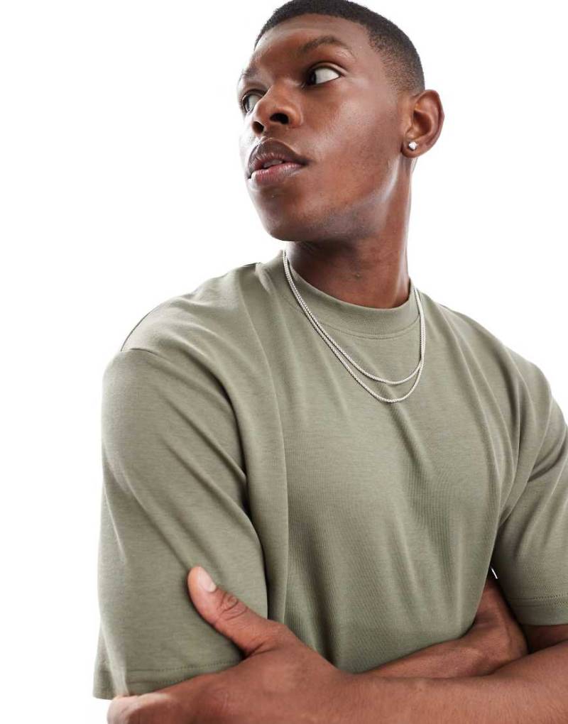 Selected - Schweres Oversize-T-Shirt in Hellbraun von Selected