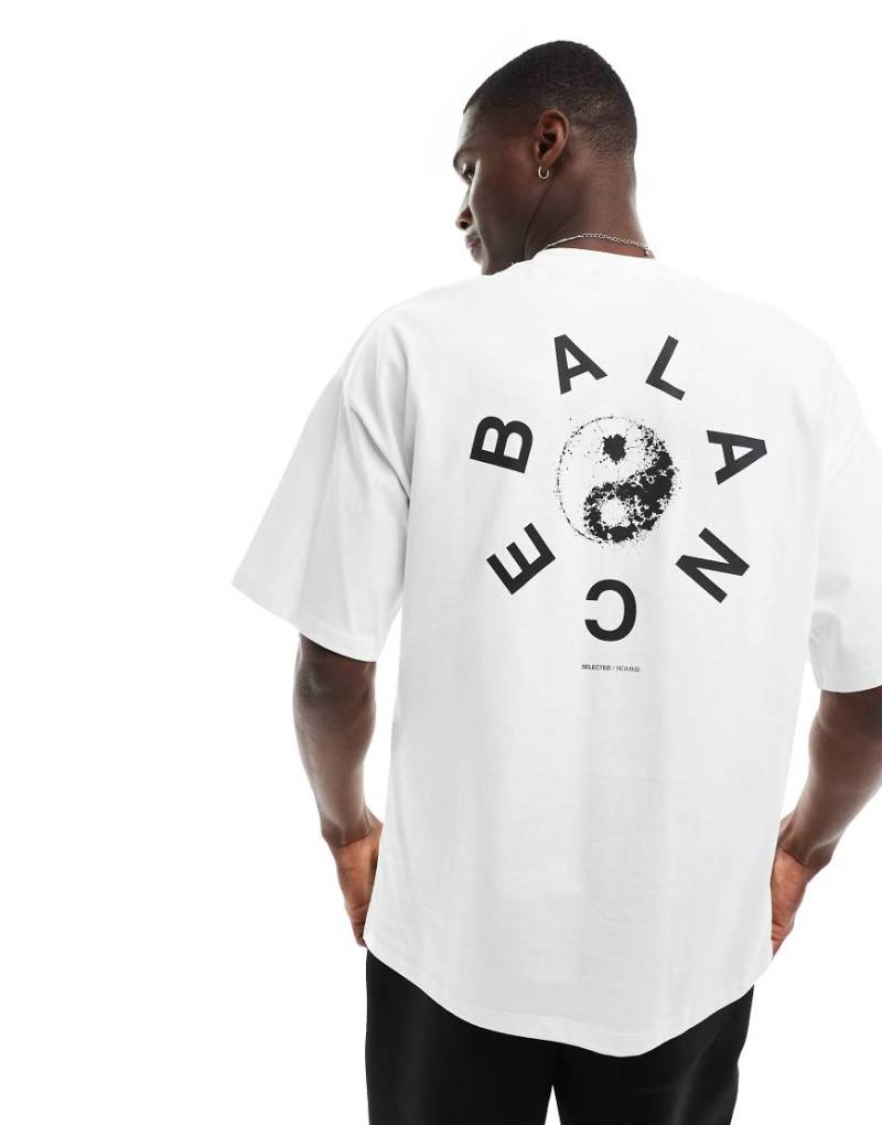 Selected Homme - Schweres Oversize-T-Shirt in Weiß mit „Balance"-Rückenprint von Selected Homme