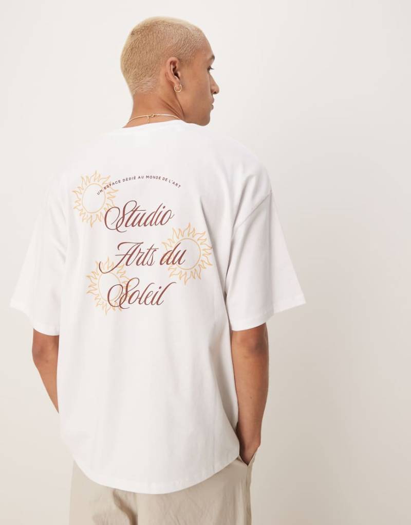 Selected - Schweres Oversize-T-Shirt in Weiß mit Sonnen-Rückenprint von Selected