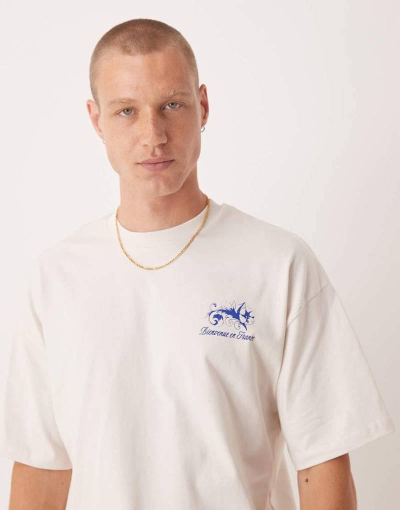Selected - Schweres Oversize-T-Shirt in Wollweiß mit Blumenprint hinten von Selected