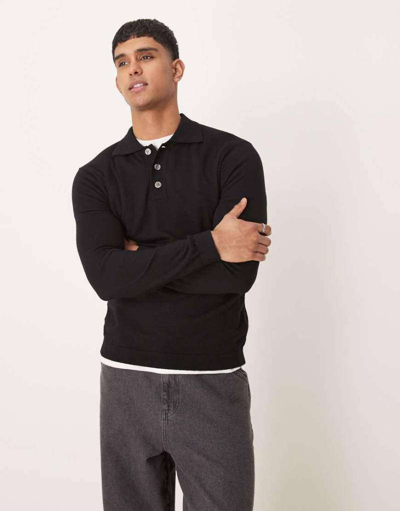 Selected Homme - Strick-Polohemd aus Merinowolle in Schwarz von Selected Homme