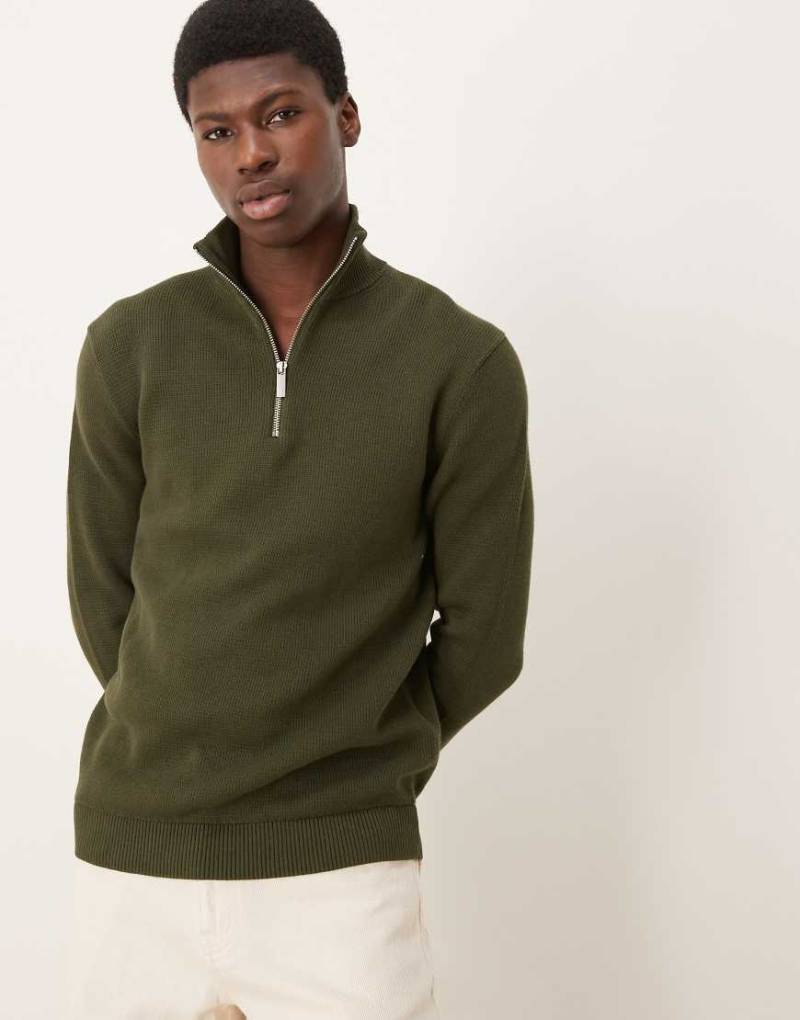 Selected Homme - Strickpullover in Grün mit kurzem Reißverschluss von Selected Homme