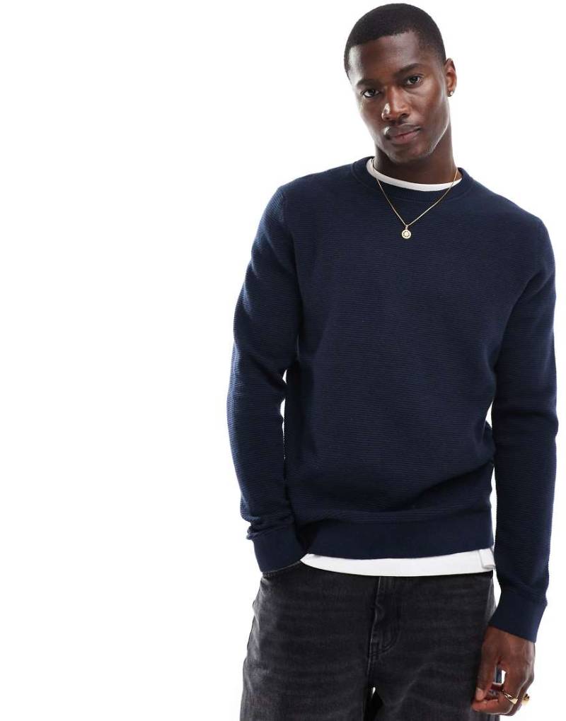 Selected Homme - Strickpullover in Marineblau mit Waffelstruktur von Selected Homme