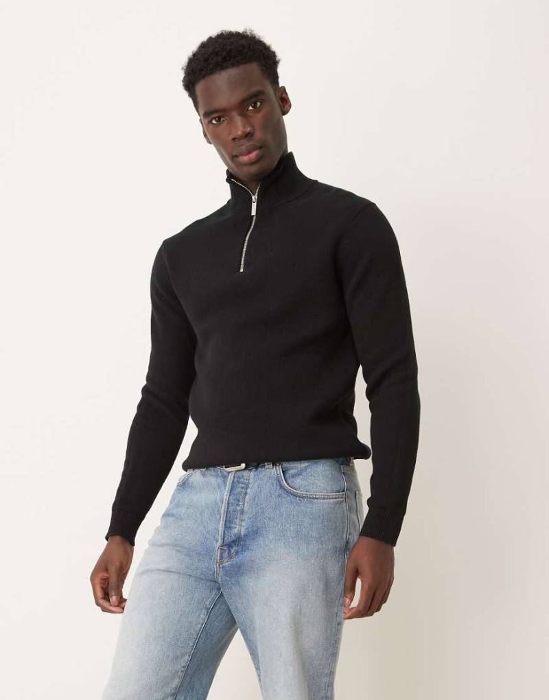 Selected Homme - Strickpullover in Schwarz mit kurzem Reißverschluss von Selected Homme