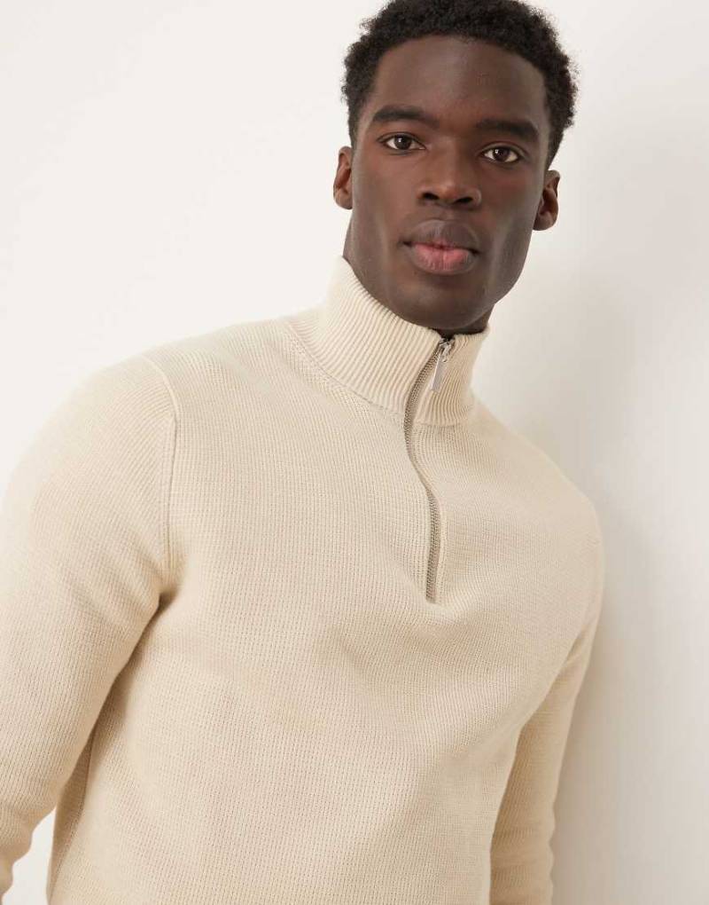 Selected - Strickpullover aus 100% Baumwolle in Cremeweiß mit kurzem Reißverschluss von Selected