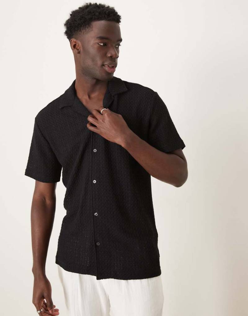 Selected Homme - Strukturiertes Hemd in Schwarz mit Reverskragen von Selected Homme