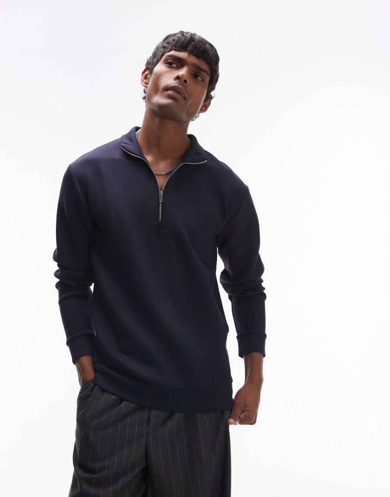 Selected Homme - Sweatshirt in Marineblau mit kurzem Reißverschluss von Selected Homme
