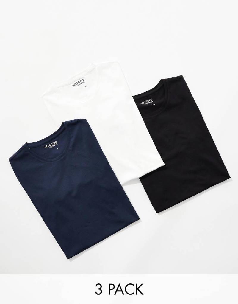 Selected - T-Shirts in Schwarz, Weiß und Marineblau, 3er-Pack-Bunt von Selected