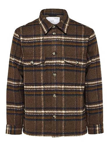 SELETED HOMME Herren SLHARCHIVE Overshirt NOOS Hemdjacke, Rain Drum/Checks:White/Blue, L von SELECTED HOMME