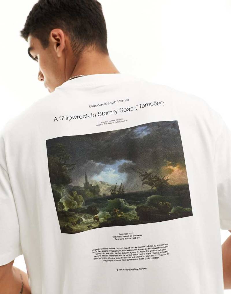 Selected x The National Gallery - Oversize-T-Shirt in Weiß mit Kunst-Print auf dem Rücken-Neutral von Selected