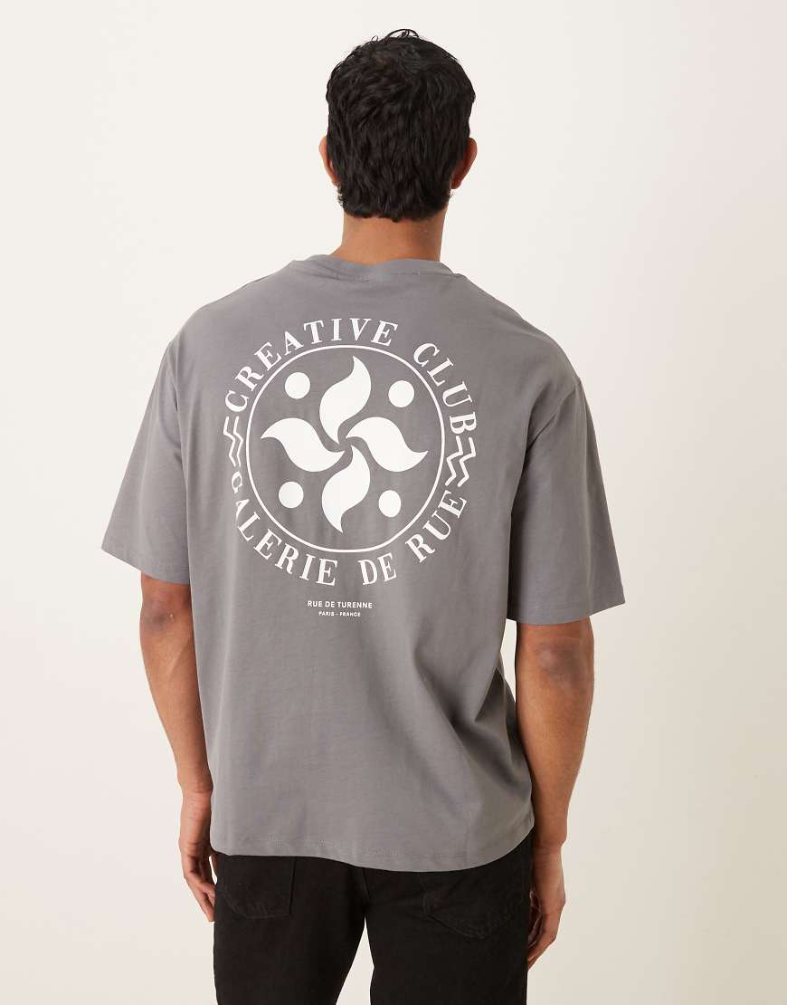 Selected - Oversize-T-Shirt in Anthrazit mit „Creative Club"-Rückenprint-Grau von Selected Homme