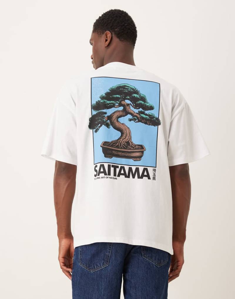 Selected - Oversize-T-Shirt in Weiß mit Bonsai-Print auf dem Rücken von Selected Homme