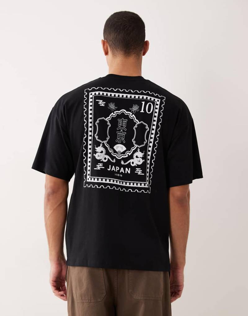 Selected - Oversize-T-shirt in Schwarz mit „Japan"-Print in Stempeloptik von Selected Homme