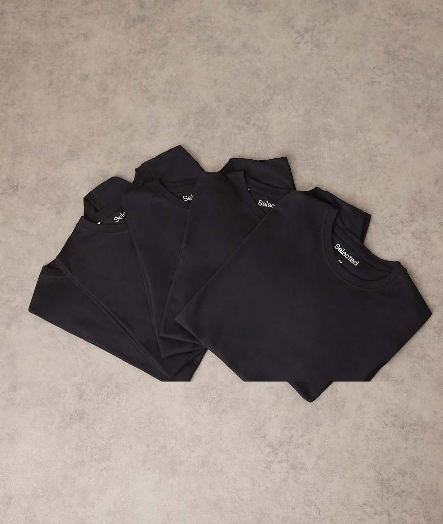 Selected - 5er-Pack Regular-Fit-T-Shirts in Schwarz von Selected
