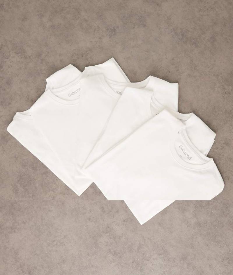 Selected - 5er-Pack T-Shirts aus 100% Baumwolle in Weiß mit normaler Passform von Selected