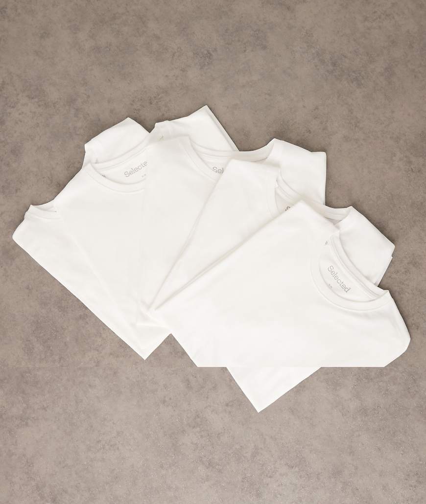 Selected - 5er-Pack T-Shirts aus 100% Baumwolle in Weiß mit normaler Passform von Selected