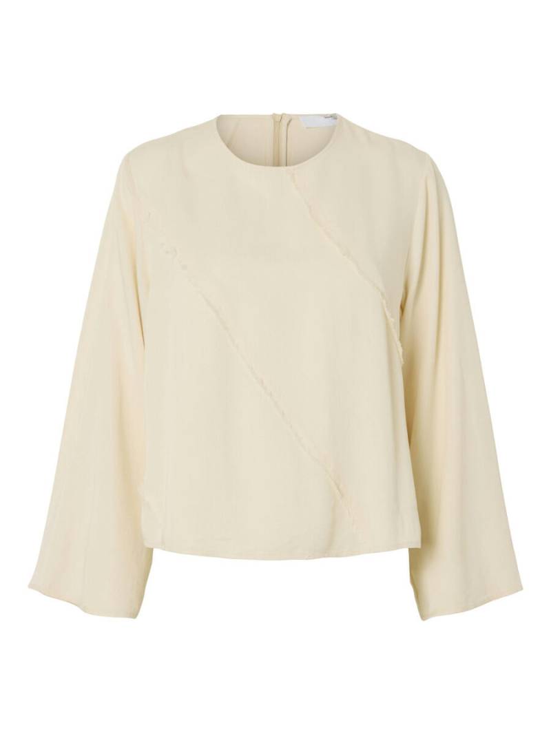 Selected - Bluse mit Fransen - Slfivana beige - Gr. - 36 von Selected