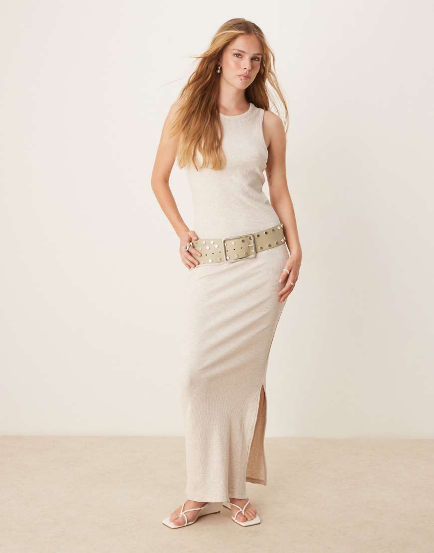 Selected Femme - Geripptes langes Kleid in hellem Beige-Neutral von Selected
