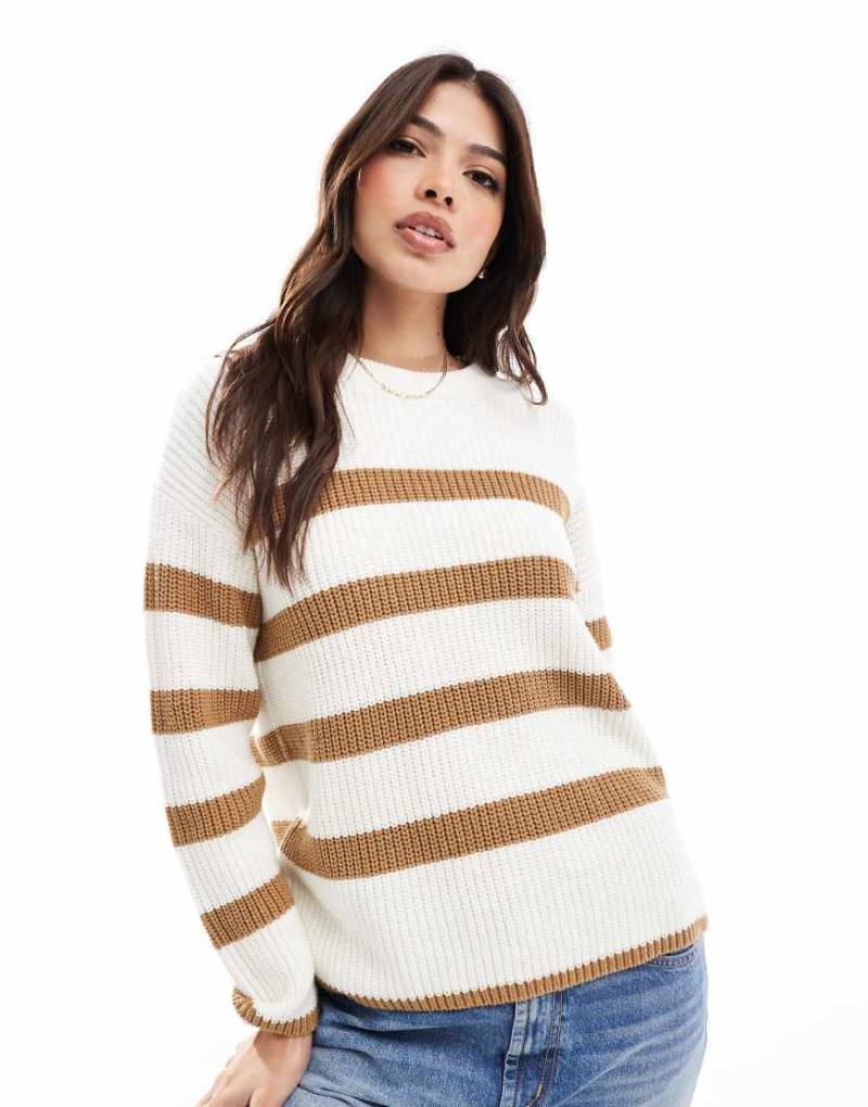 Selected Femme - Hellbraun gestreifter Strickpullover-Weiß von Selected