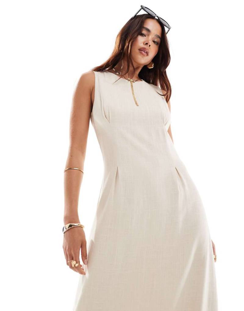 Selected Femme - Maxikleid aus Leinenmix in Beige-Neutral von Selected