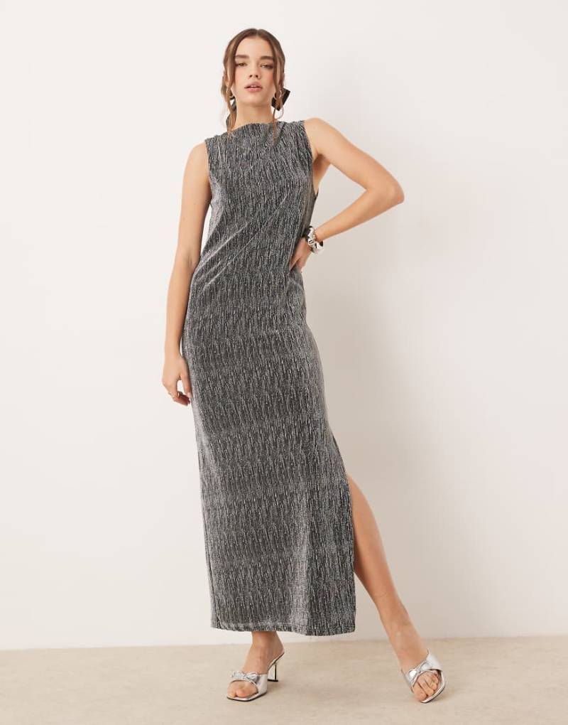 Selected Femme - Maxikleid in Silber mit Schlitz-Schwarz von Selected