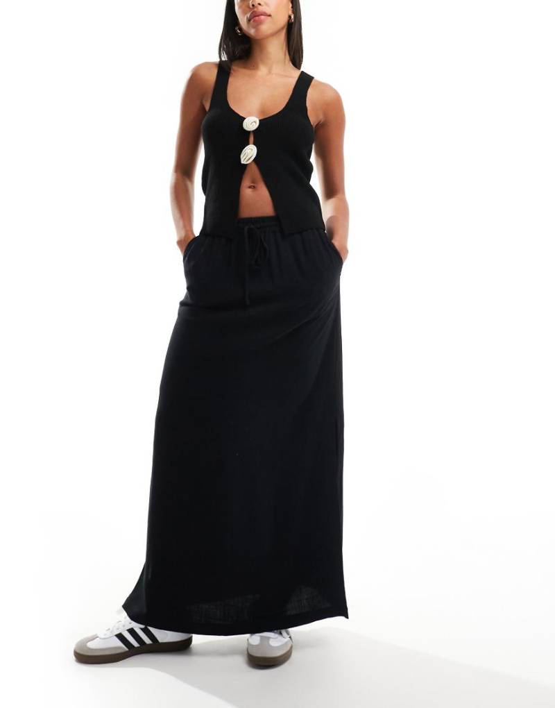 Selected Femme - Midirock in Schwarz mit Leinenanteil von Selected