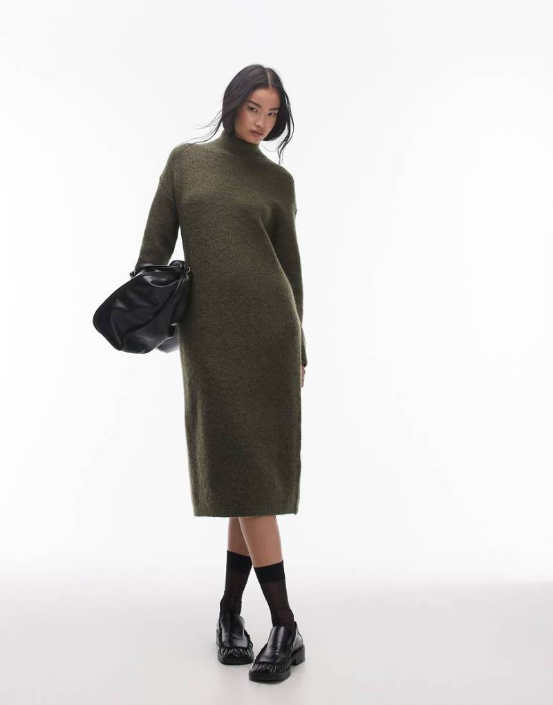 Selected Femme - Strickkleid in Grün mit Rollkragen von Selected