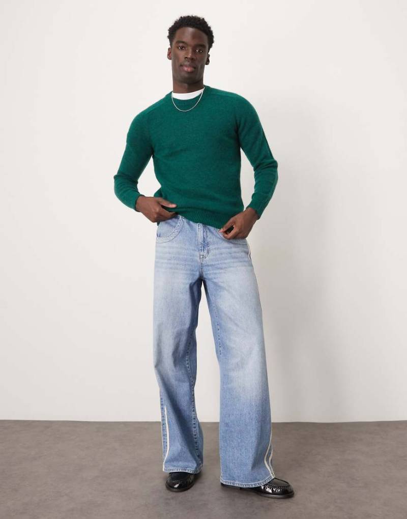 Selected - Flauschiger Strickpullover aus Alpakawolle in Grün mit Rundhalsausschnitt von Selected
