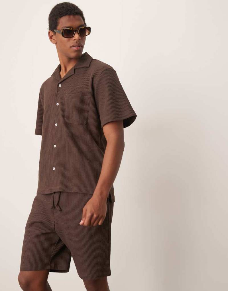 Selected - Hemd in Braun mit Reverskragen und Waffelstruktur, Kombiteil von Selected