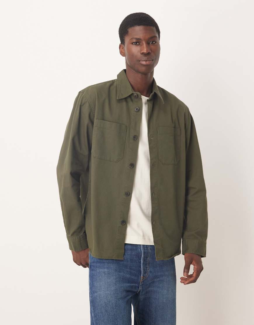 Selected - Hemdjacke aus 100% Baumwolle in Grün mit Brusttaschen von Selected