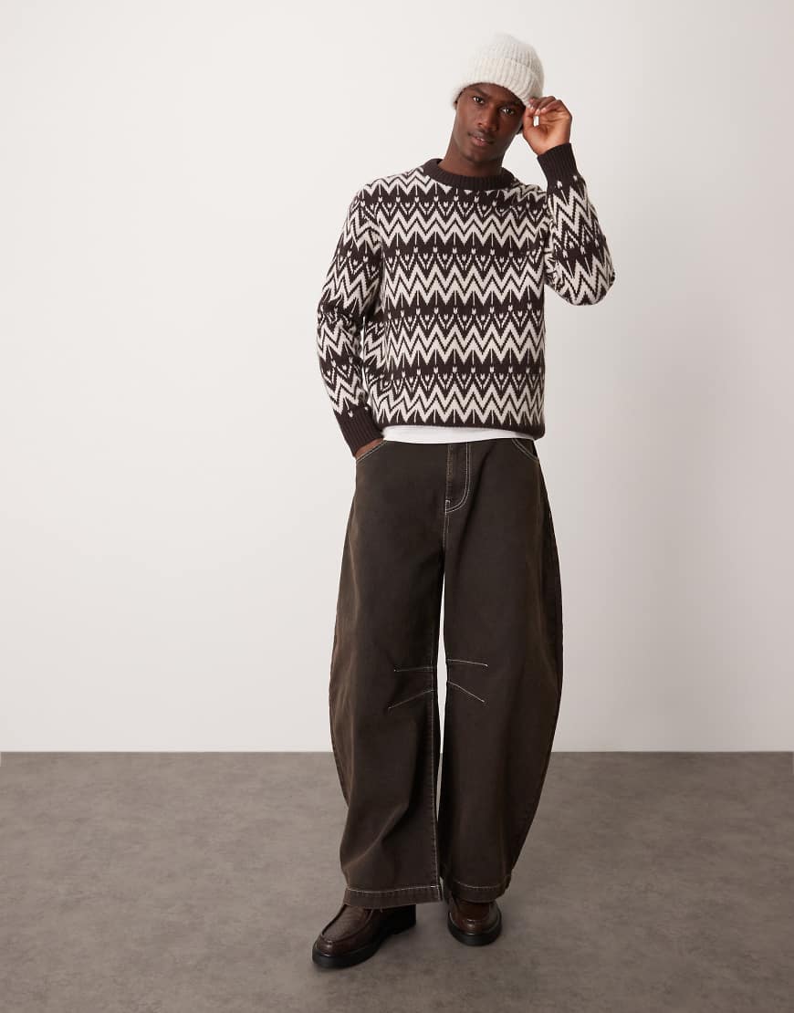 Selected Homme - Gemusterter Strickpullover in Cremeweiß-Braun mit Rundhalsausschnitt Selected Homme - Gemusterter Strickpullover in Cremeweiß-Braun mit Rundhalsausschnitt von Selected