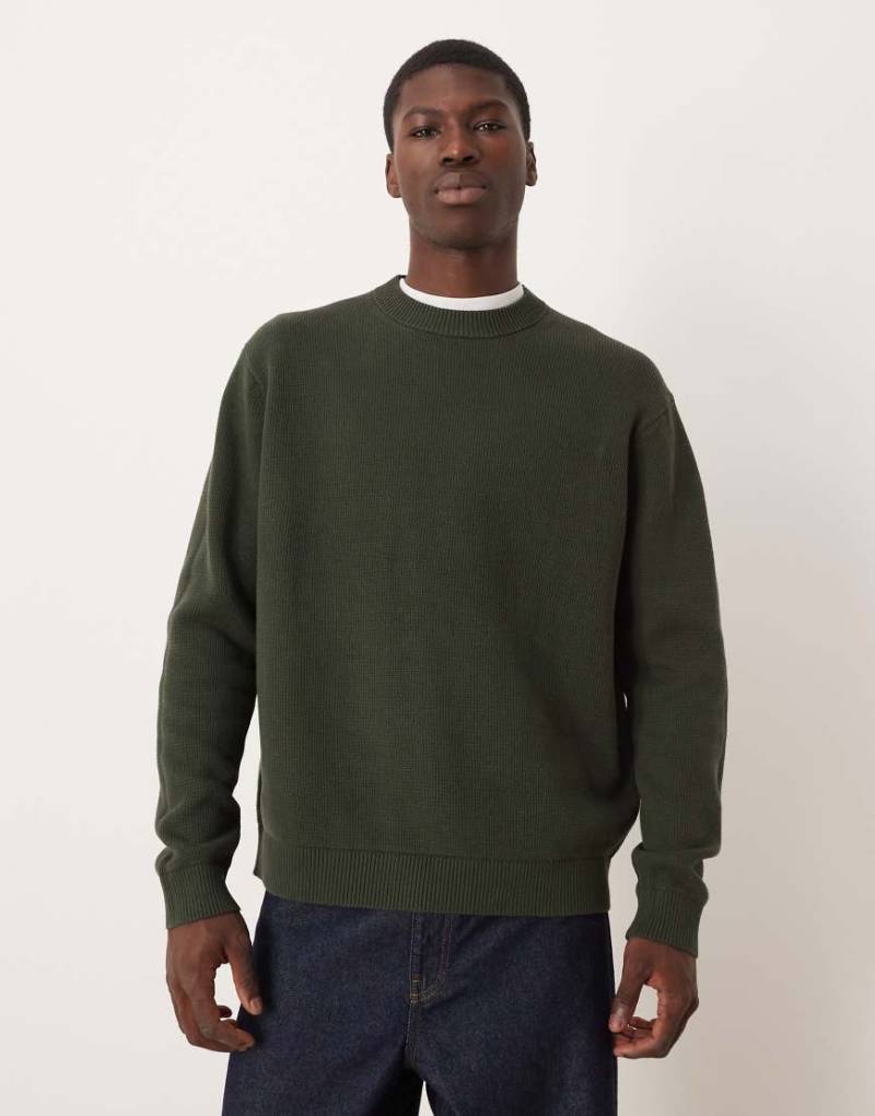 Selected - Kastig geschnittener Strickpullover in Dunkelgrün von Selected
