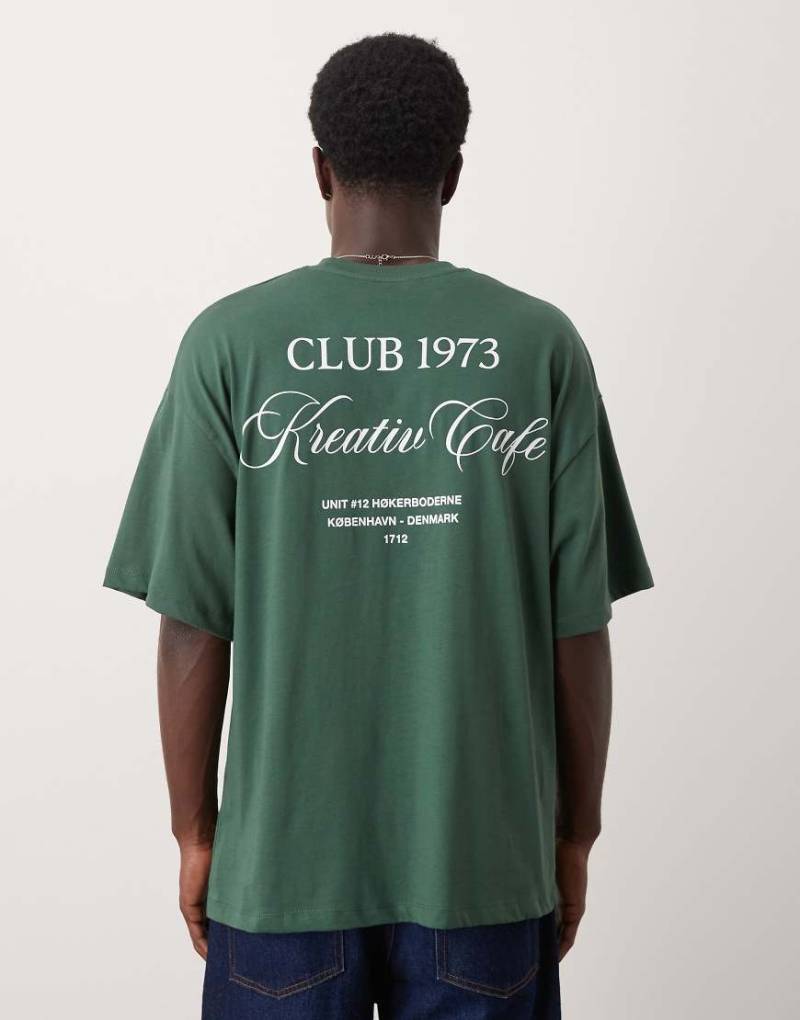 Selected - Oversize-T-Shirt aus schwerem Stoff in Grün mit „Club"-Print von Selected