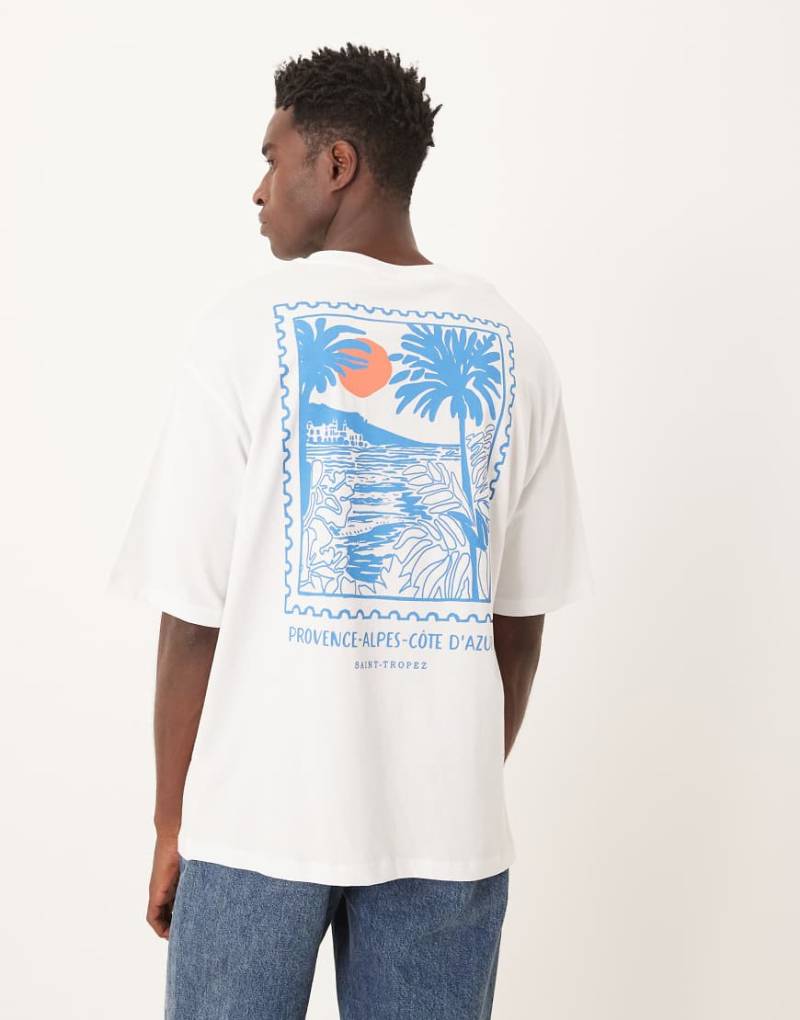 Selected - Oversize-T-Shirt in Weiß mit Provence-Briefmarken-Print von Selected