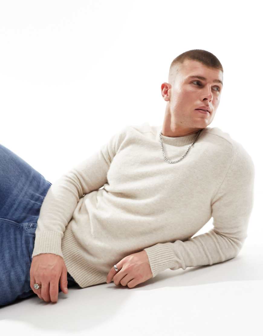 Selected Homme - Pullover in Beige mit Alpakawolle und Rundhalsausschnitt-Neutral von Selected